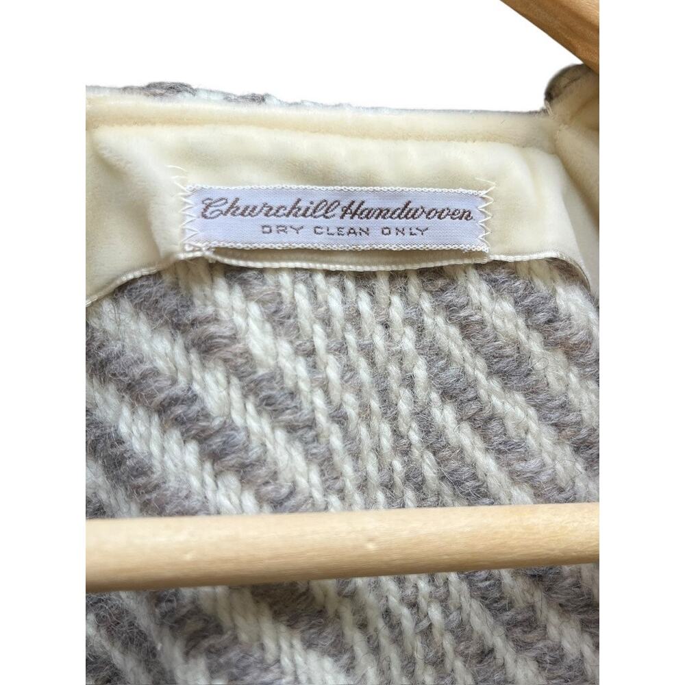 Churchill Handwoven Wool Fringe Wrap Poncho Shawl | Brown Grey *EUC* - Picture 10 of 16